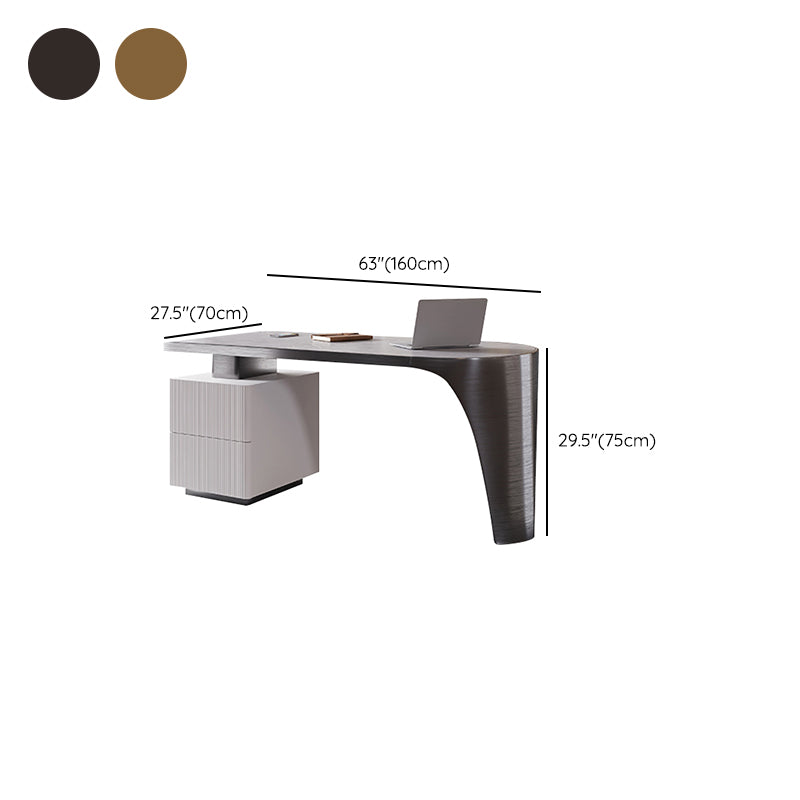 Modern Stone Top Office Desk Free Form Task Desk with 2 Drawers for Home Clearhalo 'furn' 'furn_office_desk' 'Furniture' 'Office Desks' 'Office Furniture' 'office_desk' 6957979