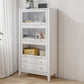 White Standard Bookshelf Modern Wooden Bookcase with Cabinets