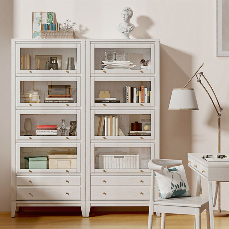 White Standard Bookshelf Modern Wooden Bookcase with Cabinets