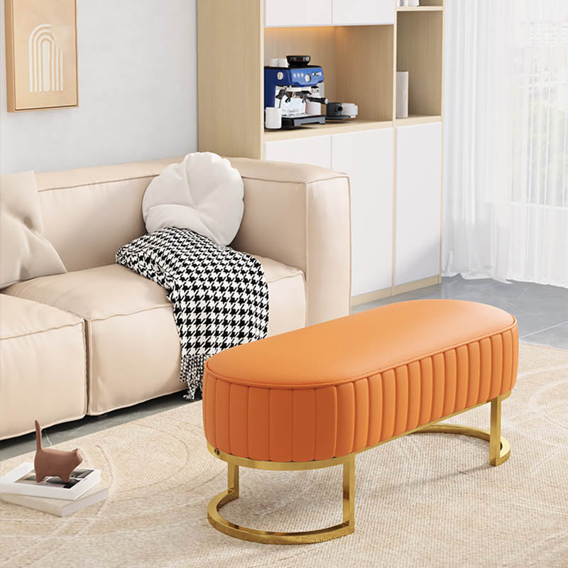 Glam Cushioned Seating Bench Oval Entryway and Bedroom Bench , 18" W 39"L x 18"W x 17"H Orange Clearhalo 'Benches' 'Chairs & Seating' 'furn' 'furn_benches' 'Furniture' 'Living Room Furniture' 6958218