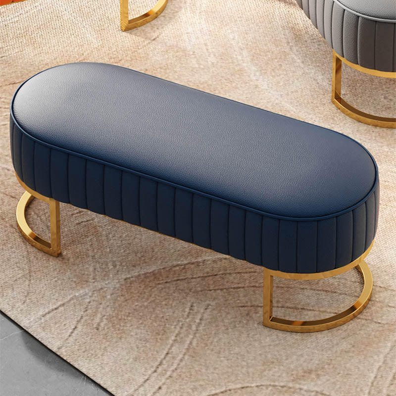 Glam Cushioned Seating Bench Oval Entryway and Bedroom Bench , 18" W Blue Clearhalo 'Benches' 'Chairs & Seating' 'furn' 'furn_benches' 'Furniture' 'Living Room Furniture' 6958220