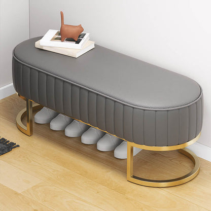 Glam Cushioned Seating Bench Oval Entryway and Bedroom Bench , 18" W Gray Clearhalo 'Benches' 'Chairs & Seating' 'furn' 'furn_benches' 'Furniture' 'Living Room Furniture' 6958224