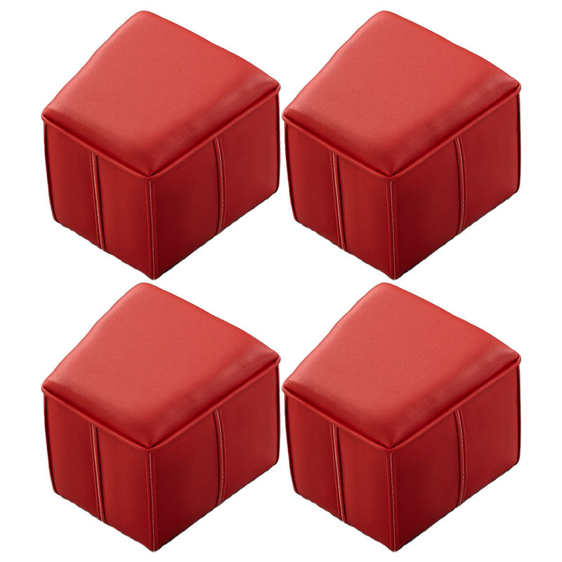 Solid Color Leather Standard Stool Modern Style Simple Unique Shape Footrest Red 4 Piece Set Clearhalo 'furn' 'furn_ottomans_poufs' 'Furniture' 'Living Room Furniture' 'Ottomans & Poufs' 'ottomans_poufs' 6958393