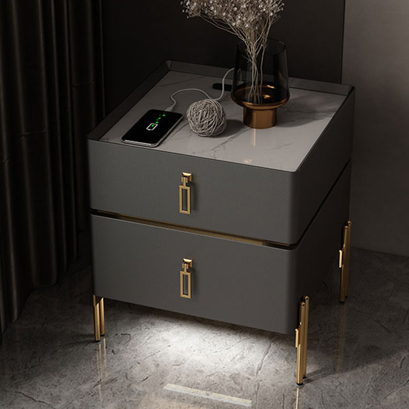Contemporary Accent Table Nightstand Stone Night Table with Drawers