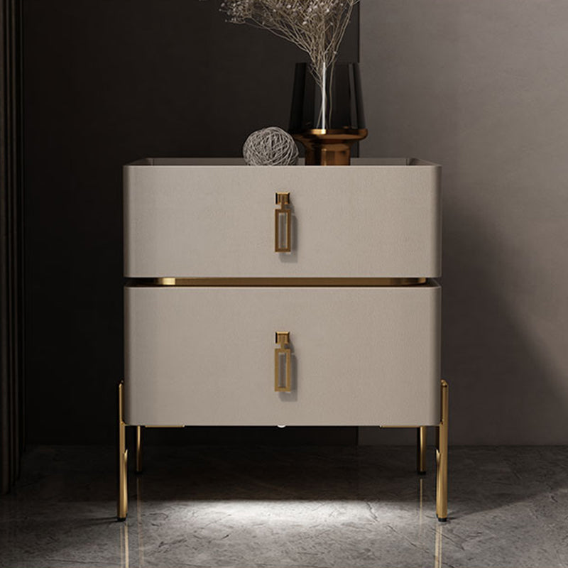 Contemporary Accent Table Nightstand Stone Night Table with Drawers