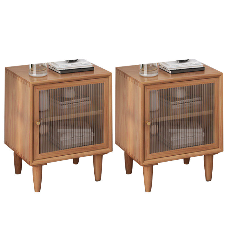 Contemporary Accent Table Nightstand Antique Finish Bed Nightstand with Doors