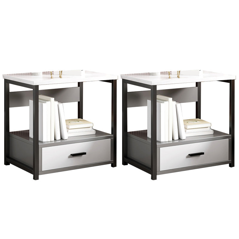 Drawer Storage Accent Table Nightstand Antique Finish Modern Bed Nightstand Grey 2 Piece Set 1 Clearhalo 'Bedroom Furniture' 'furn' 'furn_night_stand' 'Furniture' 'night_stand' 'Nightstands' 6958958