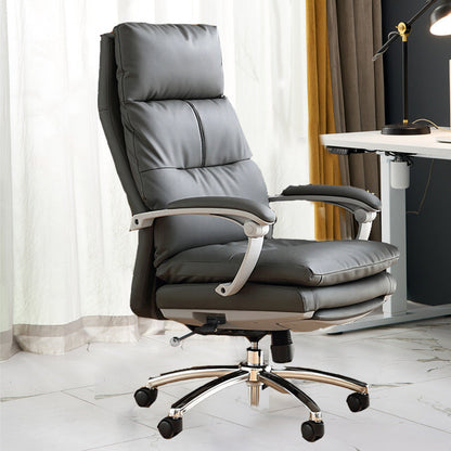 Modern Padded Arms Desk Chair Ergonomic Office Chair with Wheels Grey Faux Leather 1 Piece Clearhalo 'furn' 'furn_office_chair' 'Furniture' 'Office Chairs' 'Office Furniture' 'office_chair' 6959314