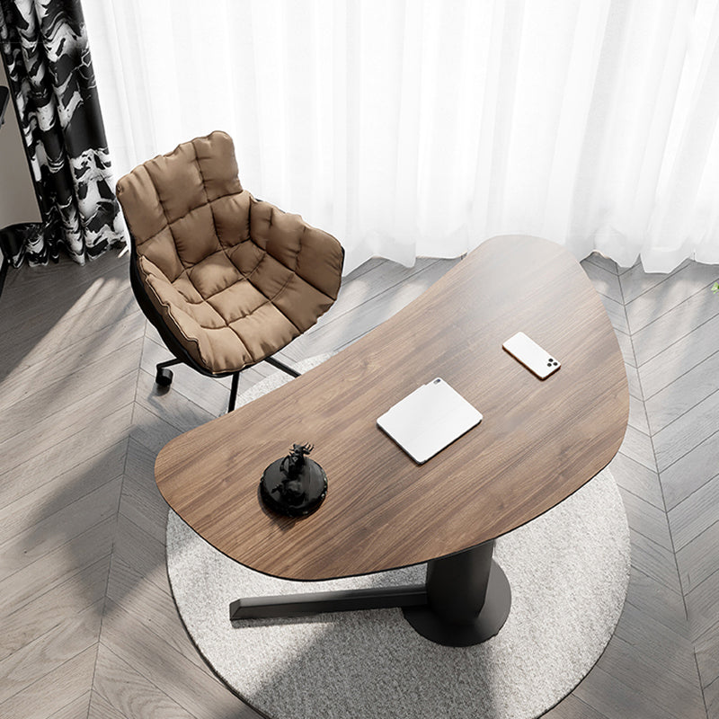 Irregular Shaped Wood Office Desk Brown Writing Desk for Home - Clearhalo