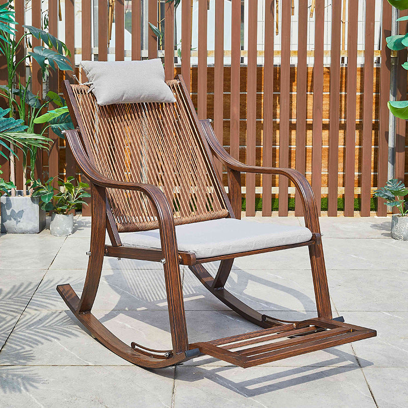 Vintage Style Wood Simple Rocking Chair Lounge Leisure Lazy Chair for Balcony Dark Brown Clearhalo 'Chairs & Seating' 'furn' 'furn_rocking_chairs' 'Furniture' 'Living Room Furniture' 'Rocking Chairs' 'rocking_chairs' 6959776