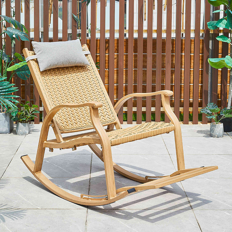 Vintage Style Wood Simple Rocking Chair Lounge Leisure Lazy Chair for Balcony Light Yellow Clearhalo 'Chairs & Seating' 'furn' 'furn_rocking_chairs' 'Furniture' 'Living Room Furniture' 'Rocking Chairs' 'rocking_chairs' 6959777