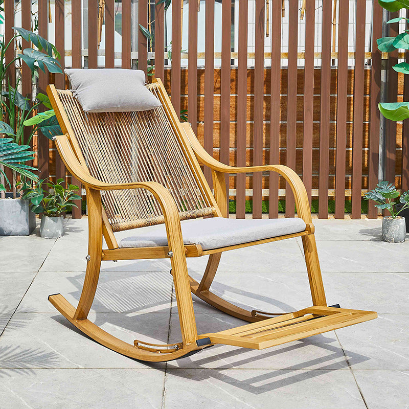 Vintage Style Wood Simple Rocking Chair Lounge Leisure Lazy Chair for Balcony Beige Clearhalo 'Chairs & Seating' 'furn' 'furn_rocking_chairs' 'Furniture' 'Living Room Furniture' 'Rocking Chairs' 'rocking_chairs' 6959786