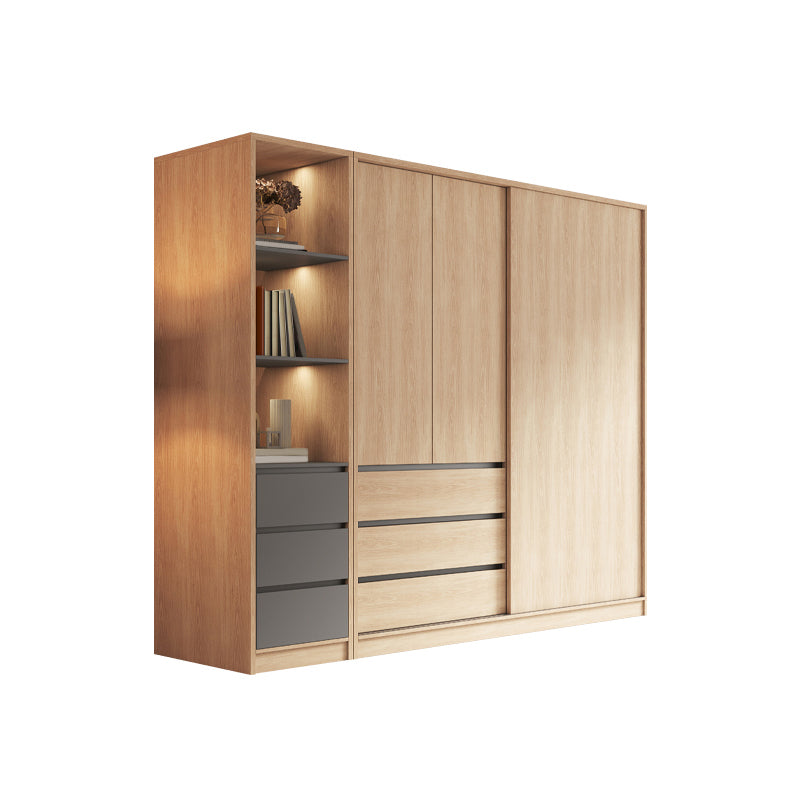 Modern Light Wood Finish Cabinet with Drawers Manufactured Wood Storage Cabinet