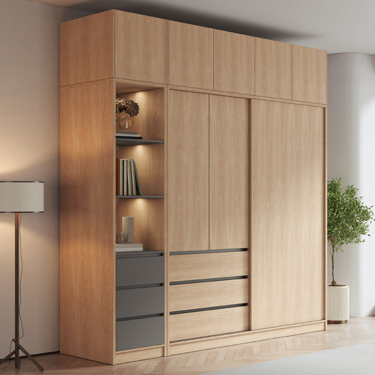Modern Light Wood Finish Cabinet with Drawers Manufactured Wood Storage Cabinet
