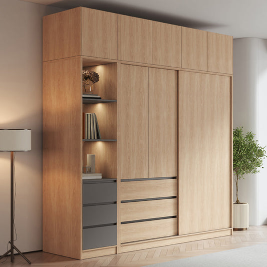 Modern Light Wood Finish Cabinet with Drawers Manufactured Wood Storage Cabinet
