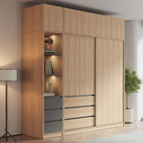 Modern Light Wood Finish Cabinet with Drawers Manufactured Wood Storage Cabinet