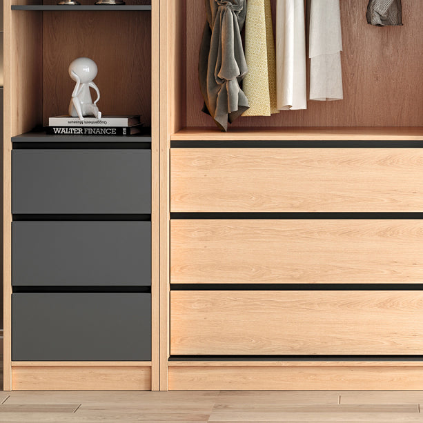 Modern Light Wood Finish Cabinet with Drawers Manufactured Wood Storage Cabinet