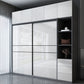 Armadietto moderno moderno moderno di stoccaggio in legno bianco lucido con porte scorrevoli
