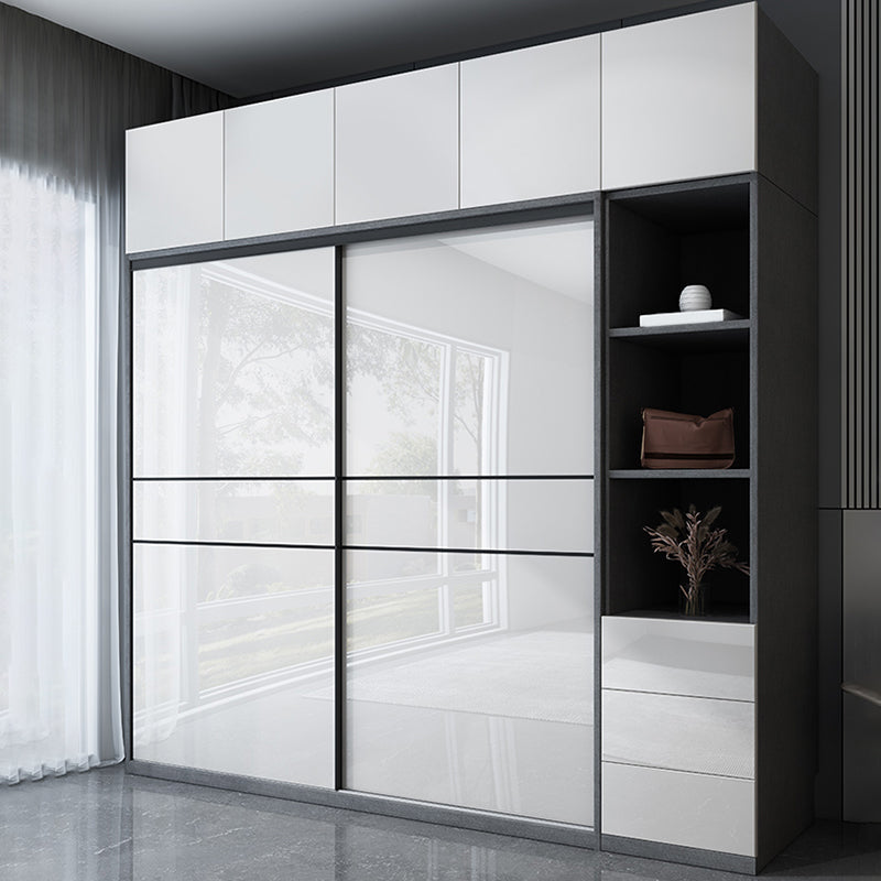 Armadietto moderno moderno moderno di stoccaggio in legno bianco lucido con porte scorrevoli