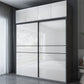 Armadietto moderno moderno moderno di stoccaggio in legno bianco lucido con porte scorrevoli