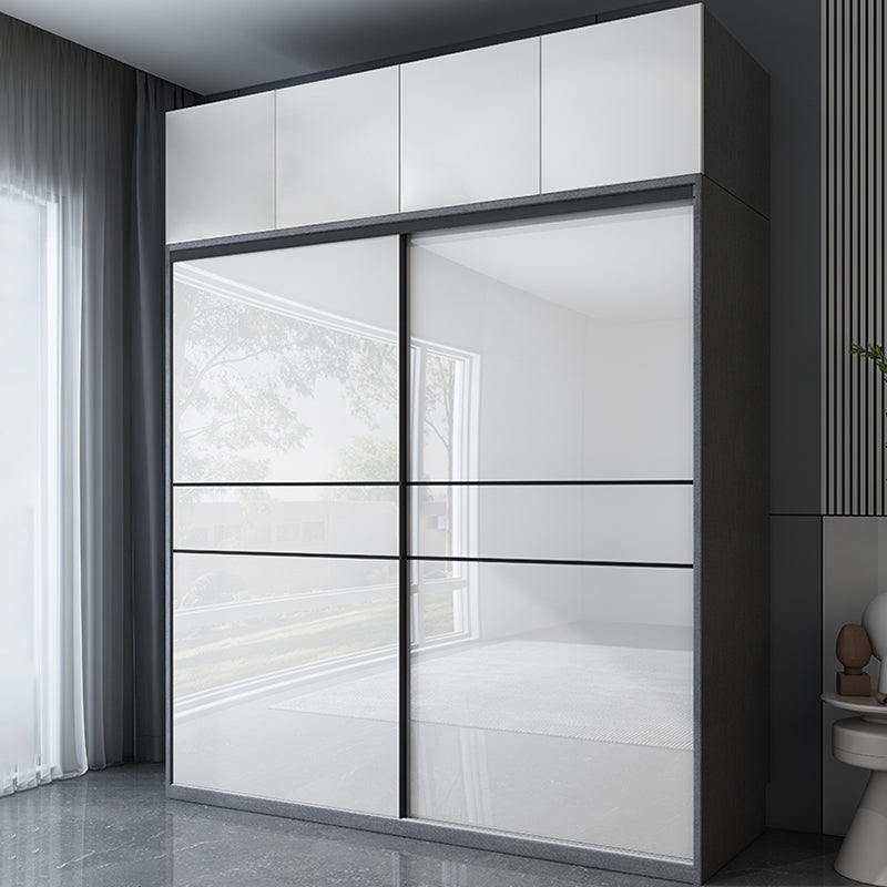 Armadietto moderno moderno moderno di stoccaggio in legno bianco lucido con porte scorrevoli