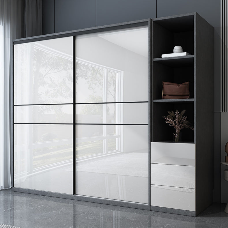 Manufactured Wood Glossy White Storage Cabinet Modern Cabinet for Bedroom Armoire with Side Cabinet Clearhalo 'Armoires & Wardrobes' 'armoires_wardrobes' 'Bedroom Furniture' 'furn' 'furn_armoires_wardrobes' 'Furniture' 6960572