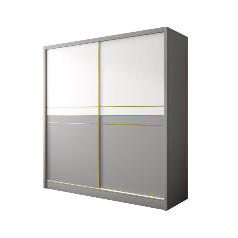 Armadio di stoccaggio bianco e grigio per moderni moderni in legno con porte scorrevoli