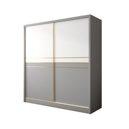 Armadio di stoccaggio bianco e grigio per moderni moderni in legno con porte scorrevoli