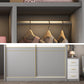 Armadio di stoccaggio bianco e grigio per moderni moderni in legno con porte scorrevoli