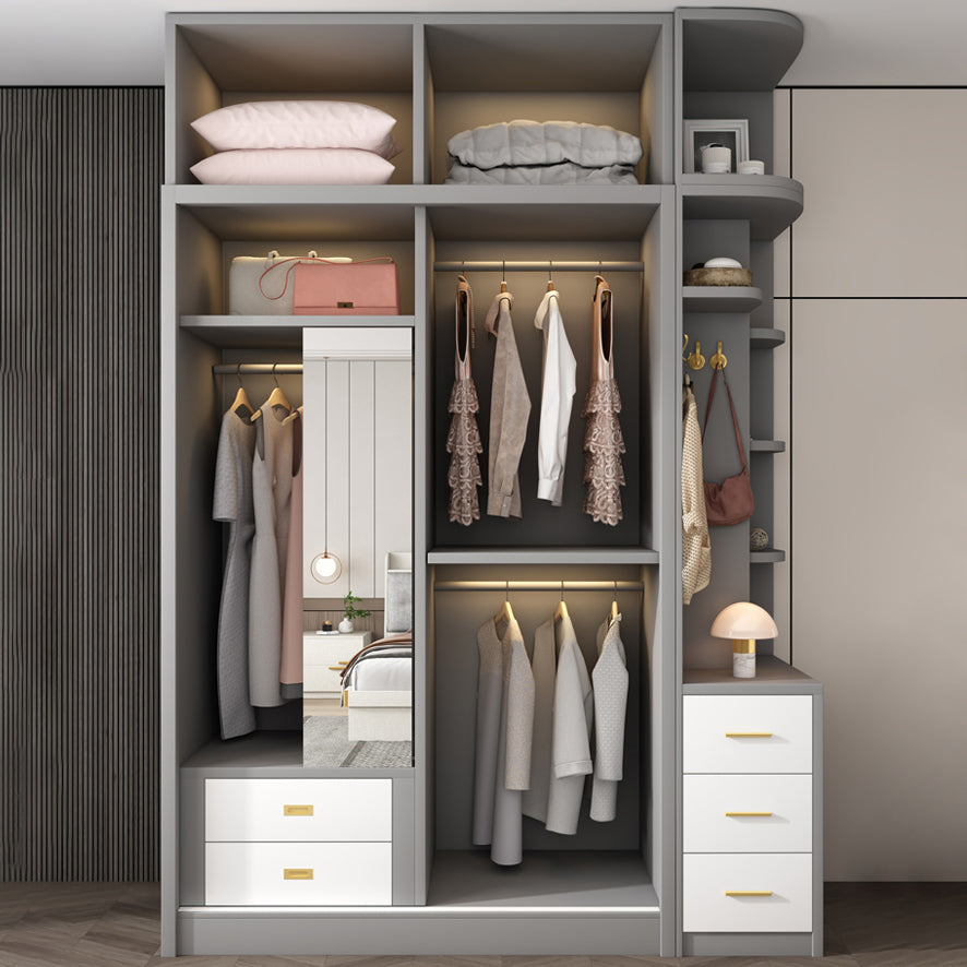 Armadio di stoccaggio bianco e grigio per moderni moderni in legno con porte scorrevoli