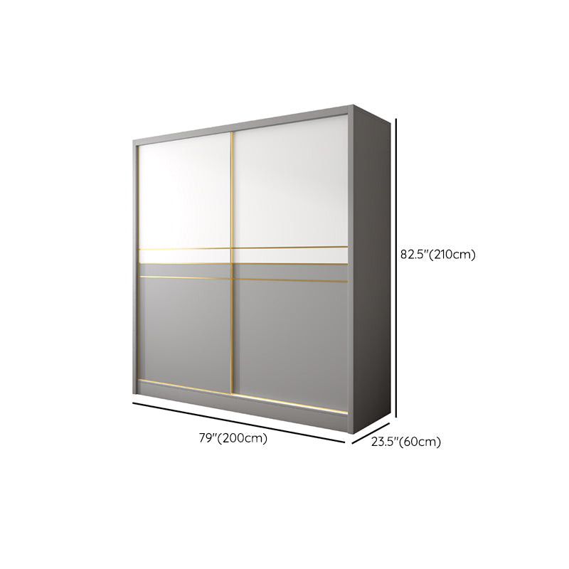 Armadio di stoccaggio bianco e grigio per moderni moderni in legno con porte scorrevoli