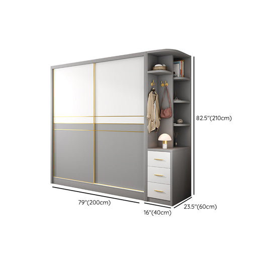 Armadio di stoccaggio bianco e grigio per moderni moderni in legno con porte scorrevoli