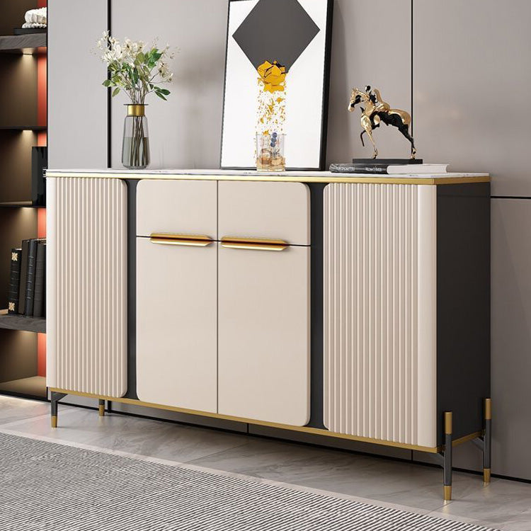 Scheda laterale per scaffalature regolabili in pietra di credenza in stile glam con armadi e cassetti