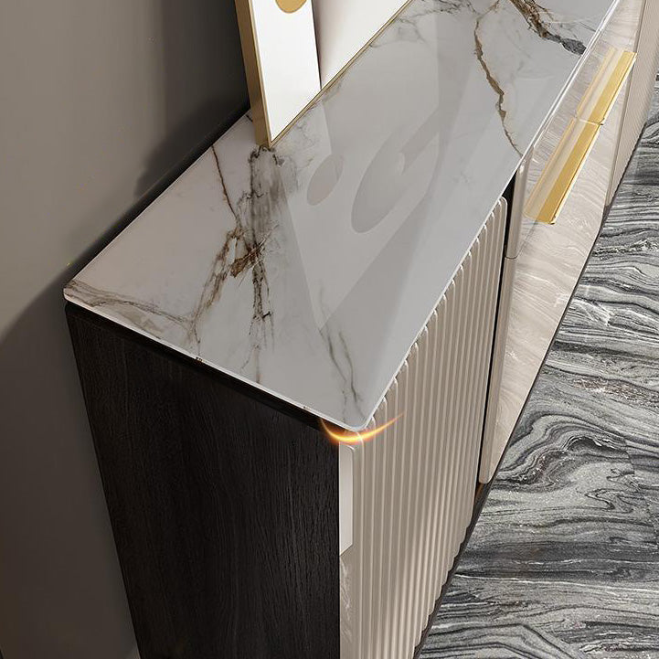 Scheda laterale per scaffalature regolabili in pietra di credenza in stile glam con armadi e cassetti