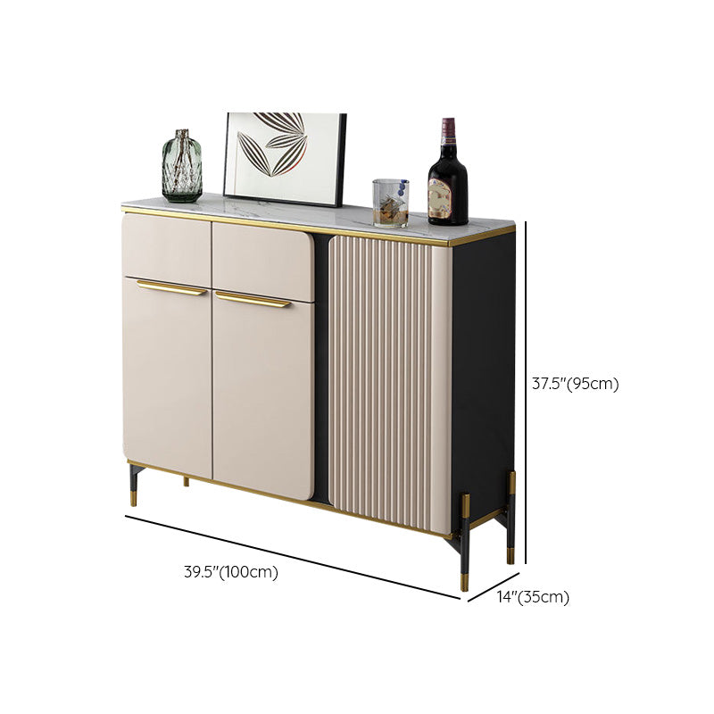 Scheda laterale per scaffalature regolabili in pietra di credenza in stile glam con armadi e cassetti