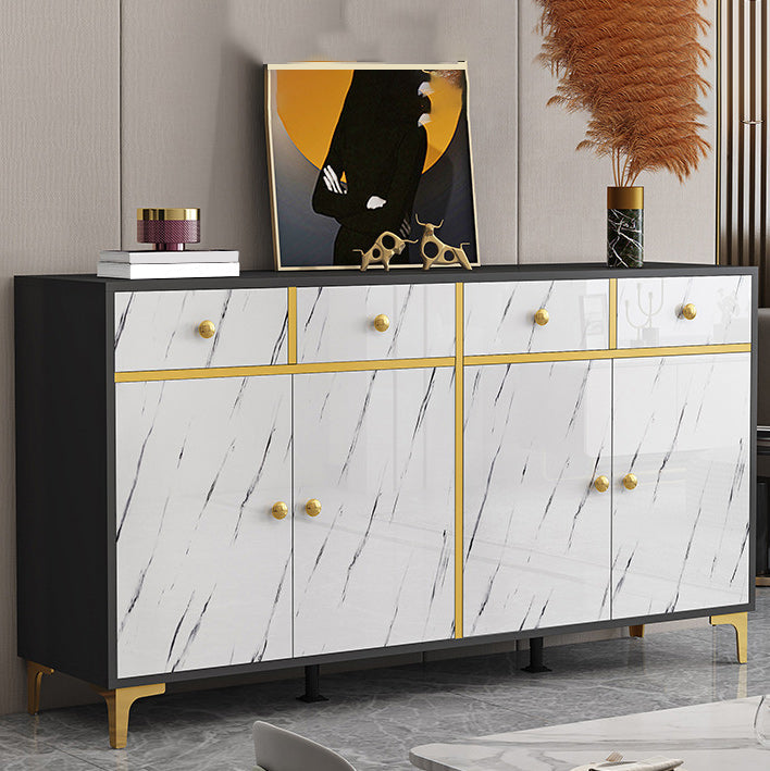 Wood Side Board Modern Style Sideboard with Drawers and Cabinets 63"L x 16"W x 31"H Black White Clearhalo 'buffet_sideboard' 'Buffets & Sideboards' 'furn' 'furn_buffet_sideboard' 'Furniture' 'Kitchen & Dining Furniture' 6960693