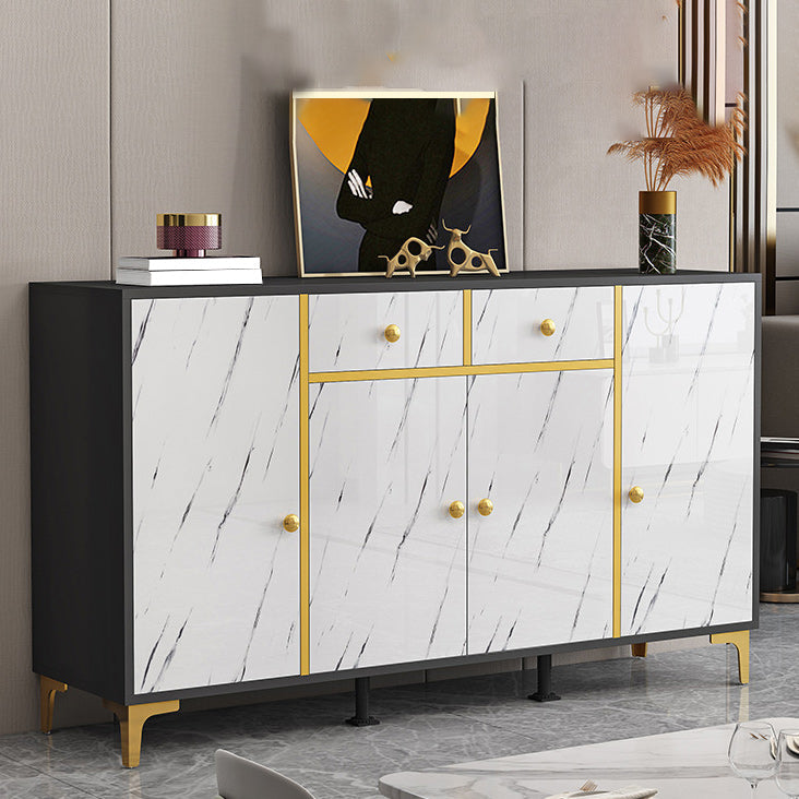 Wood Side Board Modern Style Sideboard with Drawers and Cabinets 55"L x 16"W x 31"H Black White Clearhalo 'buffet_sideboard' 'Buffets & Sideboards' 'furn' 'furn_buffet_sideboard' 'Furniture' 'Kitchen & Dining Furniture' 6960696