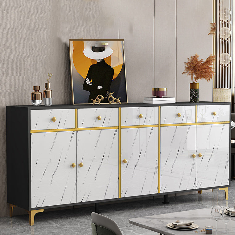 Wood Side Board Modern Style Sideboard with Drawers and Cabinets 79"L x 16"W x 31"H Black White Clearhalo 'buffet_sideboard' 'Buffets & Sideboards' 'furn' 'furn_buffet_sideboard' 'Furniture' 'Kitchen & Dining Furniture' 6960702