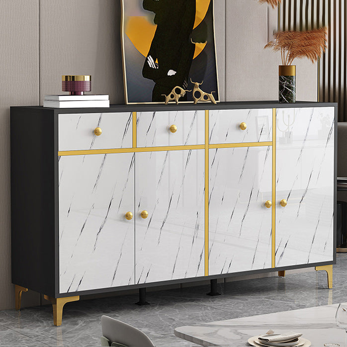 Wood Side Board Modern Style Sideboard with Drawers and Cabinets 59"L x 16"W x 31"H Black White Clearhalo 'buffet_sideboard' 'Buffets & Sideboards' 'furn' 'furn_buffet_sideboard' 'Furniture' 'Kitchen & Dining Furniture' 6960703