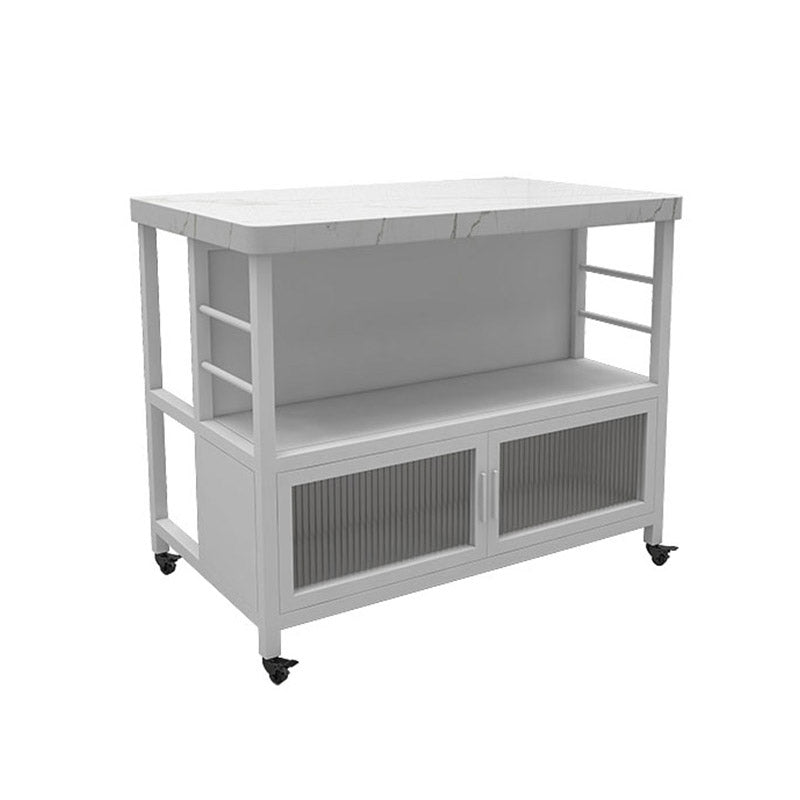 Modern Dining Room Prep Table Rectangular Kitchen Trolley with Storage Cabinet