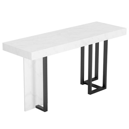 Rectangle Faux Marble Top Bar Table Industrial Counter Height Table with Double Pedestal Black Without Chairs Clearhalo 'Bar Furniture' 'Bar Tables' 'bar_tables' 'furn' 'furn_bar_tables' 'Furniture' 'Kitchen & Dining Furniture' 6961013