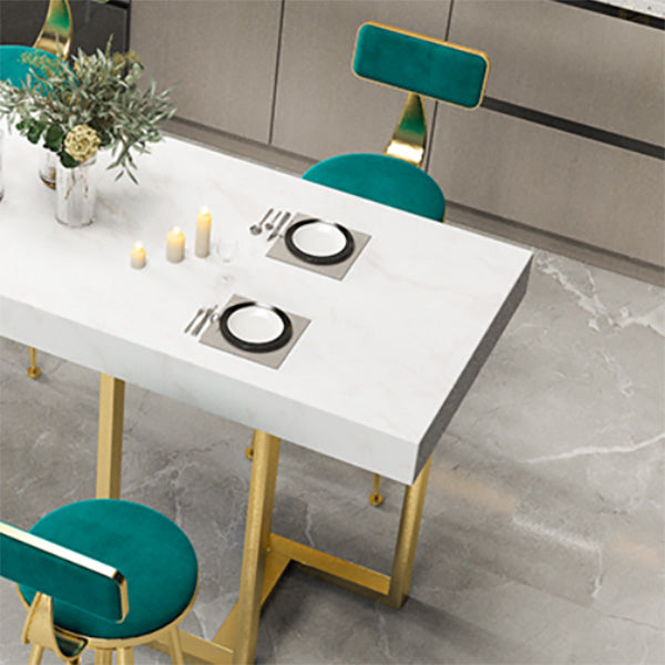 Rectangle Faux Marble Top Bar Table Industrial Counter Height Table with Double Pedestal Clearhalo 'Bar Furniture' 'Bar Tables' 'bar_tables' 'furn' 'furn_bar_tables' 'Furniture' 'Kitchen & Dining Furniture' 6961019