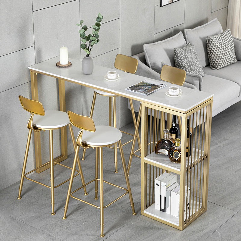 White Rectangle Faux Marble Top Bar Table Industrial Double Pedestal with Shelves Clearhalo 'Bar Furniture' 'Bar Tables' 'bar_tables' 'furn' 'furn_bar_tables' 'Furniture' 'Kitchen & Dining Furniture' 6961027