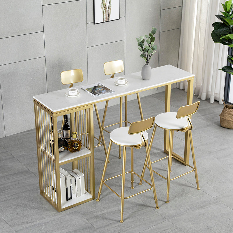 White Rectangle Faux Marble Top Bar Table Industrial Double Pedestal with Shelves Clearhalo 'Bar Furniture' 'Bar Tables' 'bar_tables' 'furn' 'furn_bar_tables' 'Furniture' 'Kitchen & Dining Furniture' 6961029