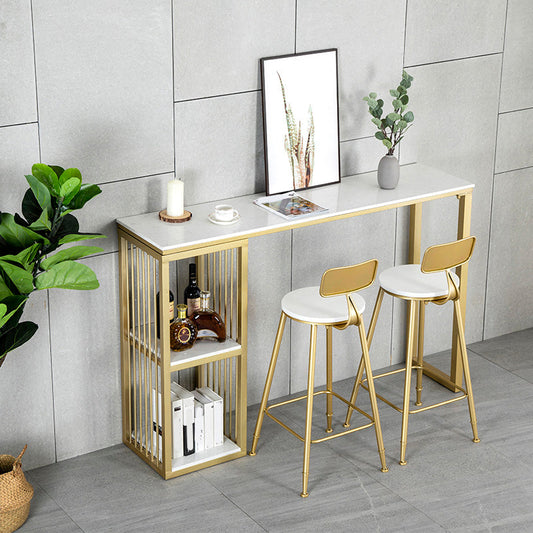 Weißes Rechteck Faux Marmor Top Bar Table Industrial Doppelpodest mit Regalen
