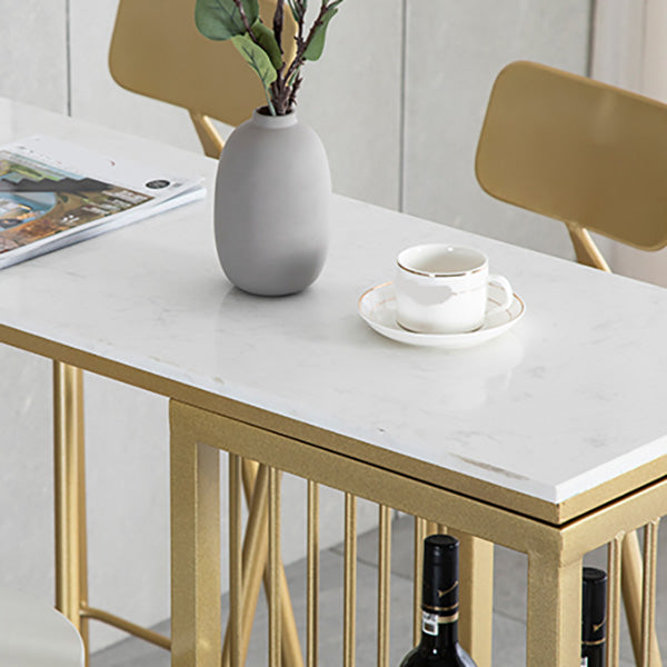 White Rectangle Faux Marble Top Bar Table Industrial Double Pedestal with Shelves Clearhalo 'Bar Furniture' 'Bar Tables' 'bar_tables' 'furn' 'furn_bar_tables' 'Furniture' 'Kitchen & Dining Furniture' 6961031