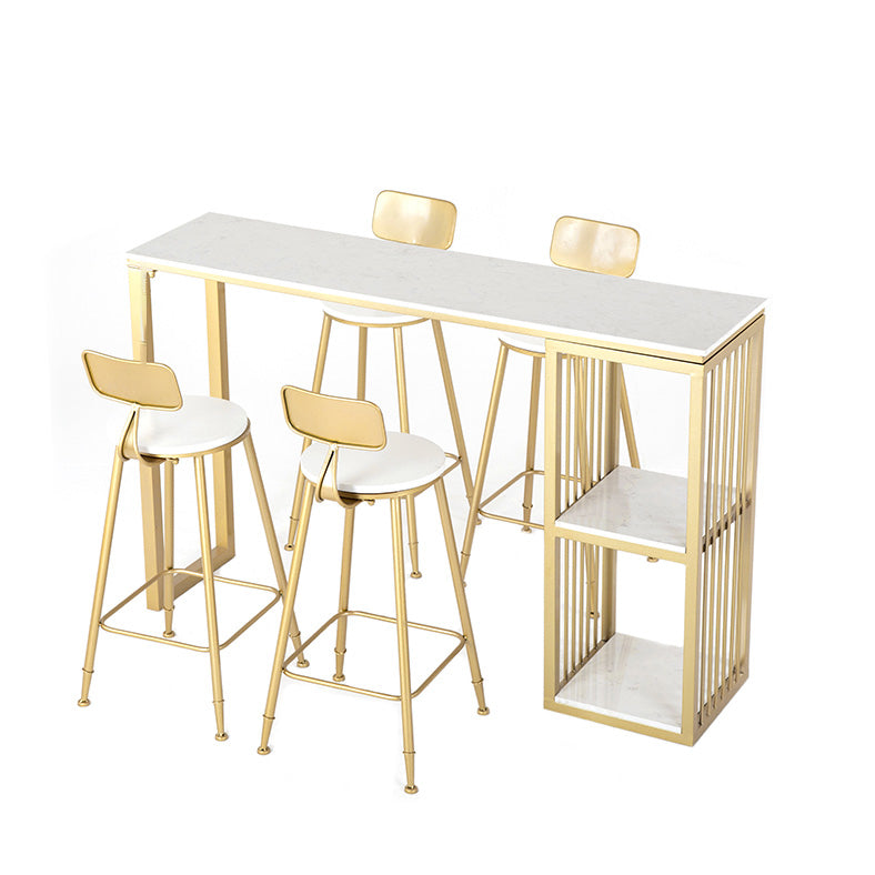 White Rectangle Faux Marble Top Bar Table Industrial Double Pedestal with Shelves Clearhalo 'Bar Furniture' 'Bar Tables' 'bar_tables' 'furn' 'furn_bar_tables' 'Furniture' 'Kitchen & Dining Furniture' 6961032