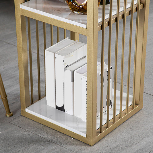 Weißes Rechteck Faux Marmor Top Bar Table Industrial Doppelpodest mit Regalen