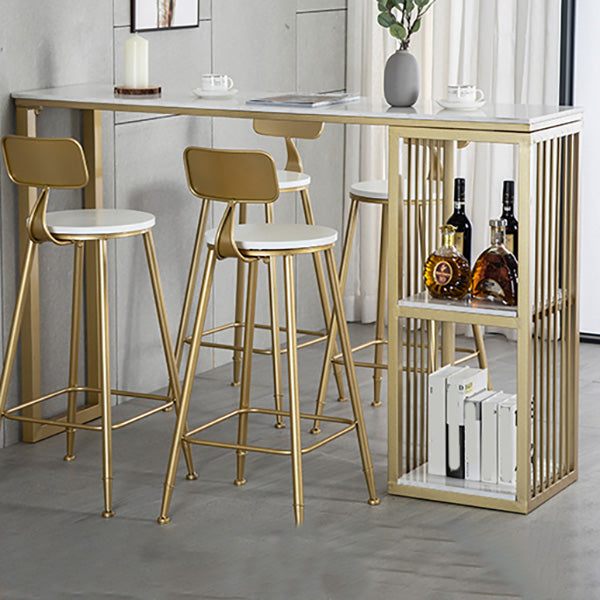 White Rectangle Faux Marble Top Bar Table Industrial Double Pedestal with Shelves Clearhalo 'Bar Furniture' 'Bar Tables' 'bar_tables' 'furn' 'furn_bar_tables' 'Furniture' 'Kitchen & Dining Furniture' 6961036