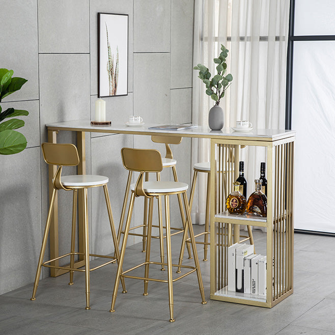 White Rectangle Faux Marble Top Bar Table Industrial Double Pedestal with Shelves Clearhalo 'Bar Furniture' 'Bar Tables' 'bar_tables' 'furn' 'furn_bar_tables' 'Furniture' 'Kitchen & Dining Furniture' 6961037